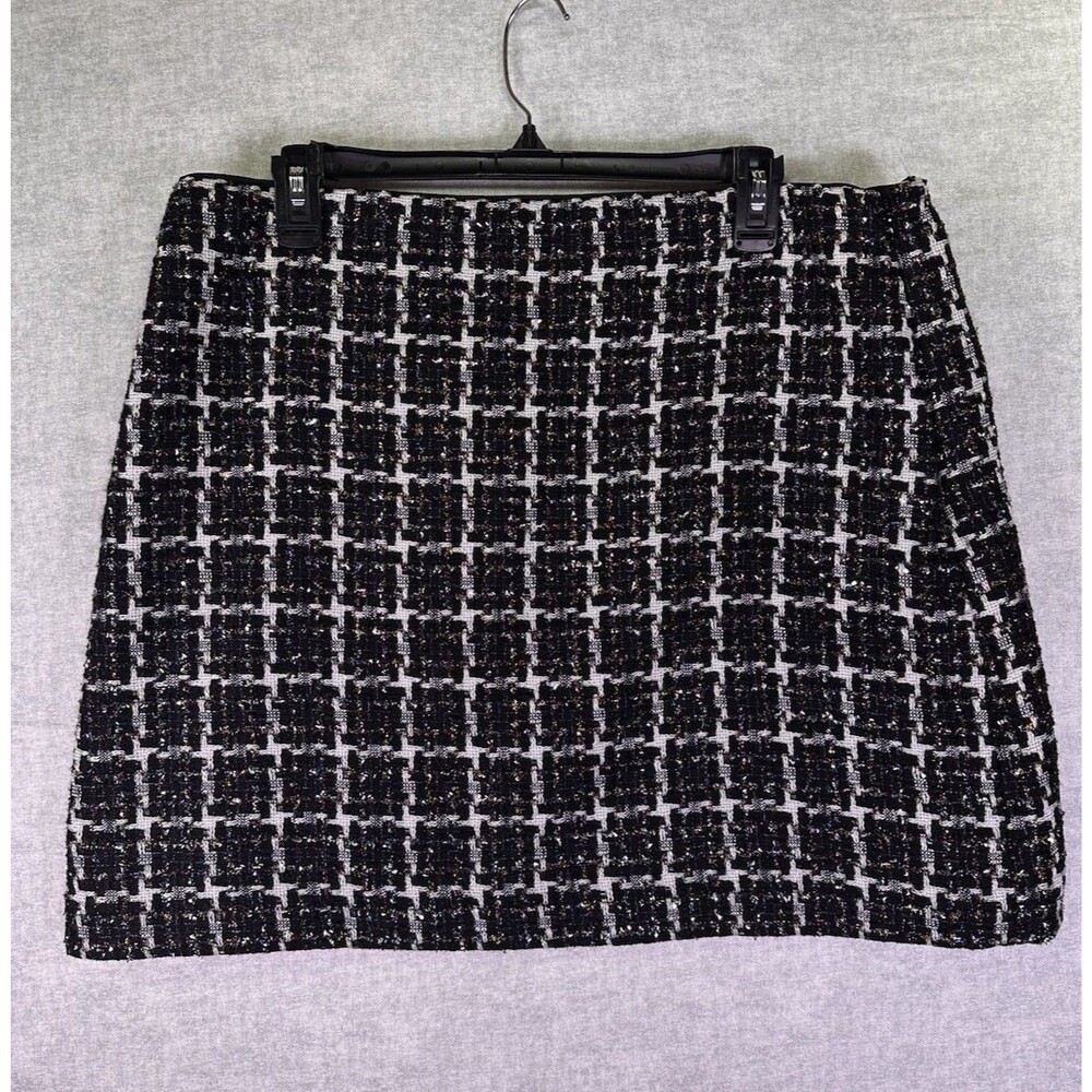 LOFT Shimmer Tweed Mini Skirt Size 14 Black White Gold Metallic Thread Y2K